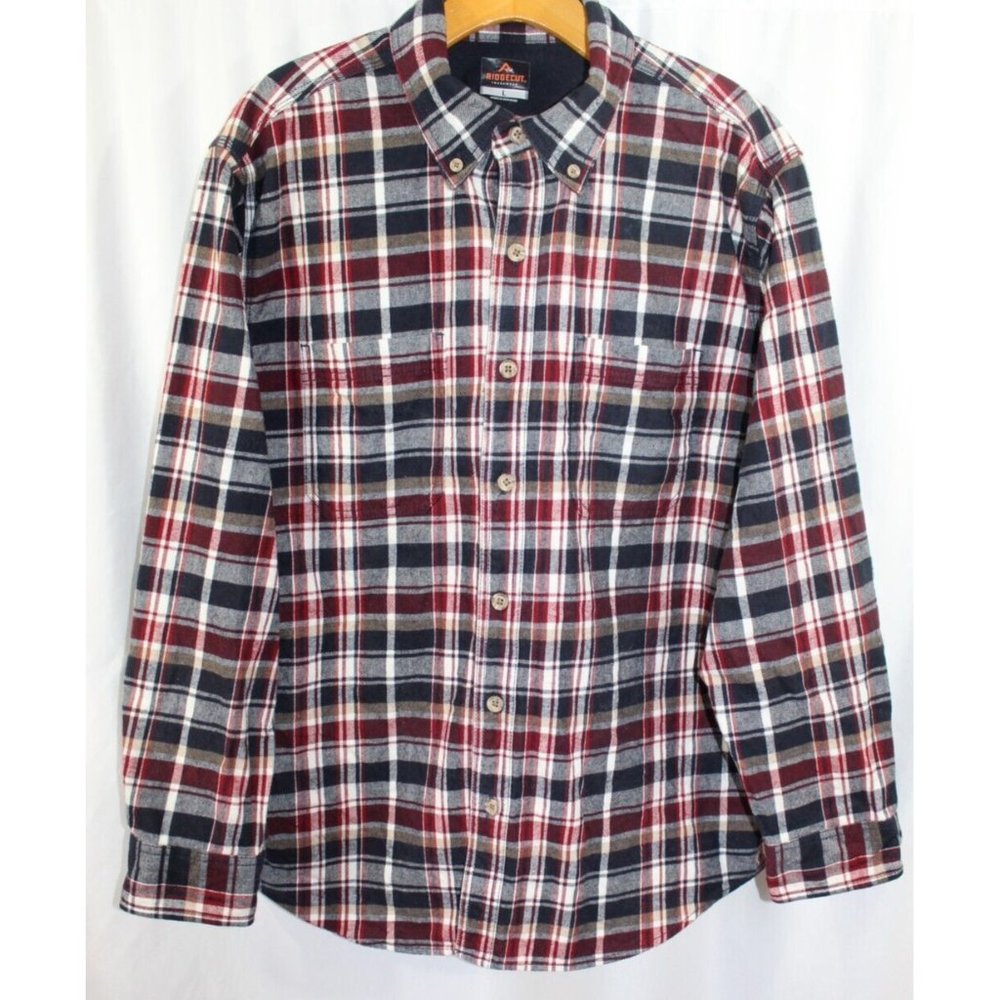 Ridgecut Toughwear Mens Red Blue Plaid Heavyweight Button‎ Down Shirt L